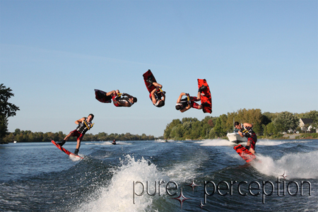 Montage photo d'un saut spectaculaire de Mathieu en wakeboard - Pure Perception